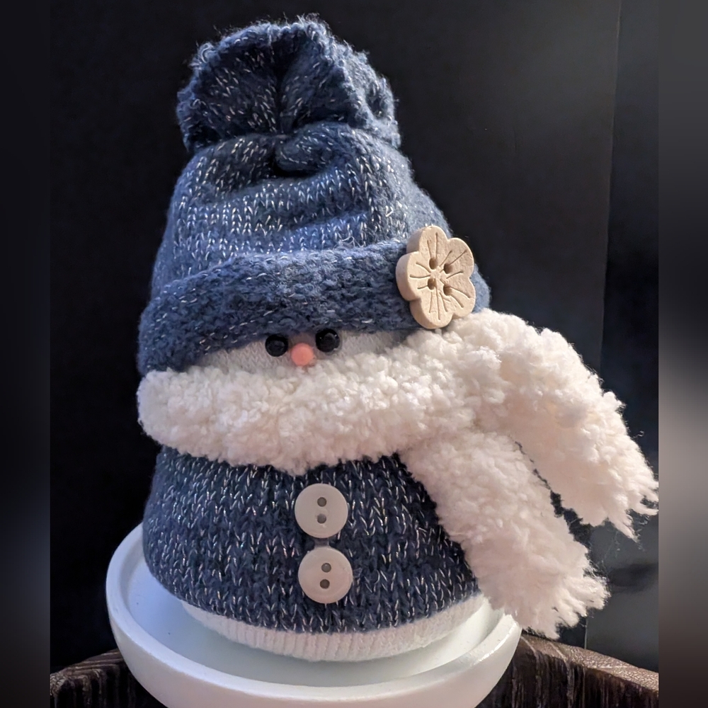 Cozy Blue and White Sock Snowman